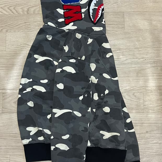 베이프 샤크 후드집업 L-XL 회색 카모