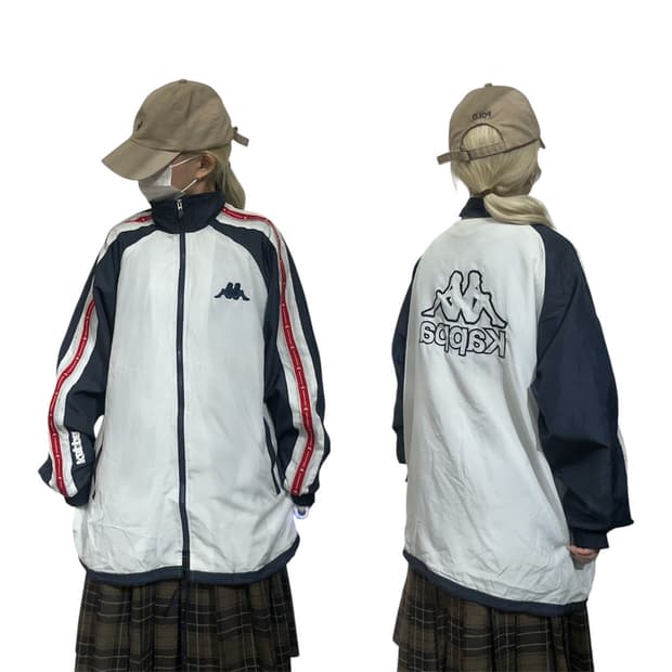 카파 네이비 화이트 올드스쿨 빅 로고 바람막이 자켓 M