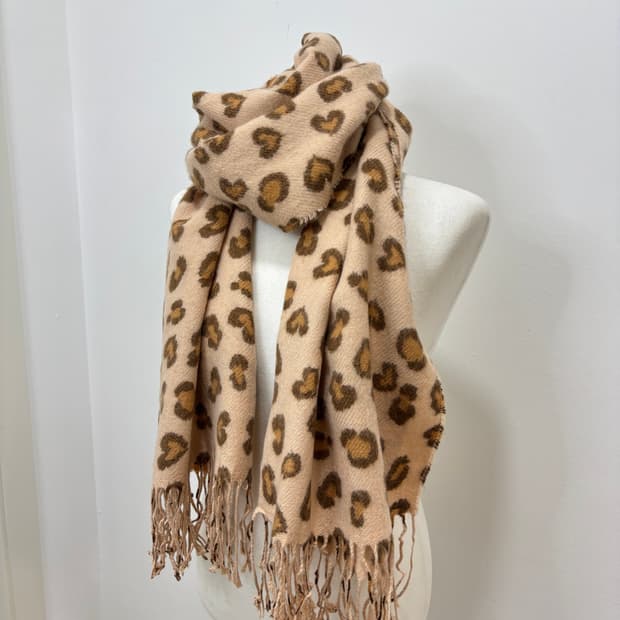 살구 브라운 레오파드 호피 머플러 목도리