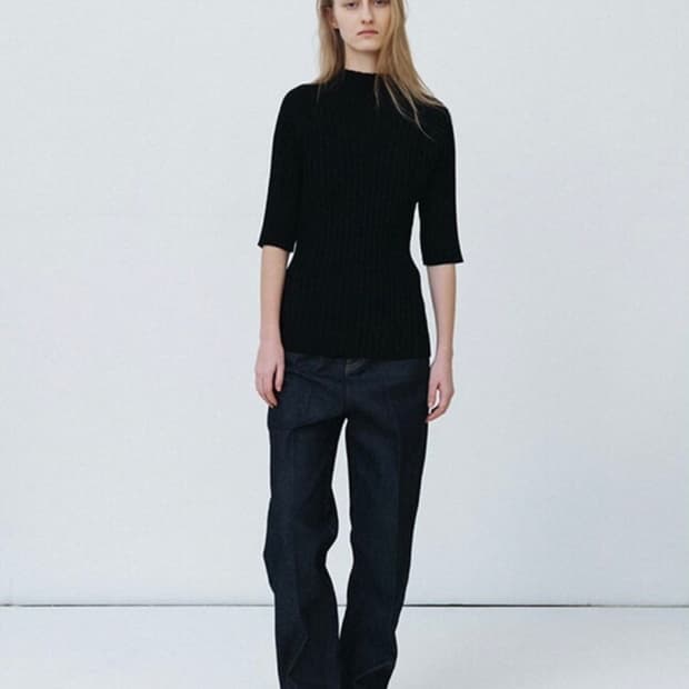 Le17 RIBBED MOCK NECK HALF SLEEVES TOP 