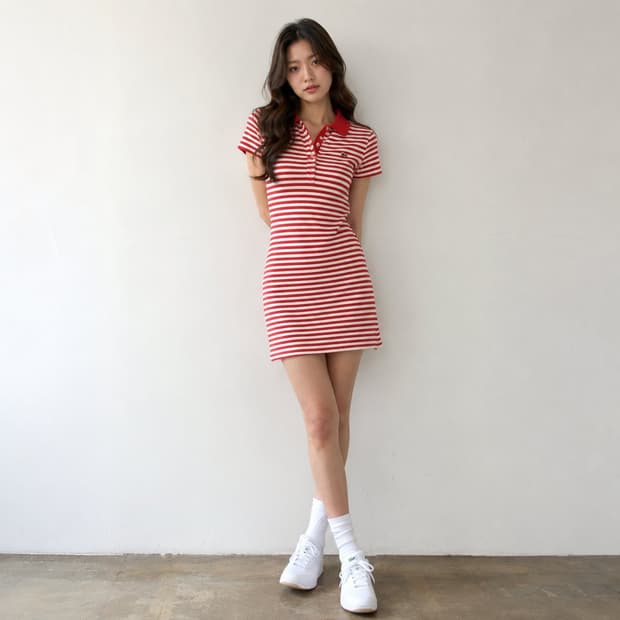 [90] 라코스테 스트라이프 카라 원피스