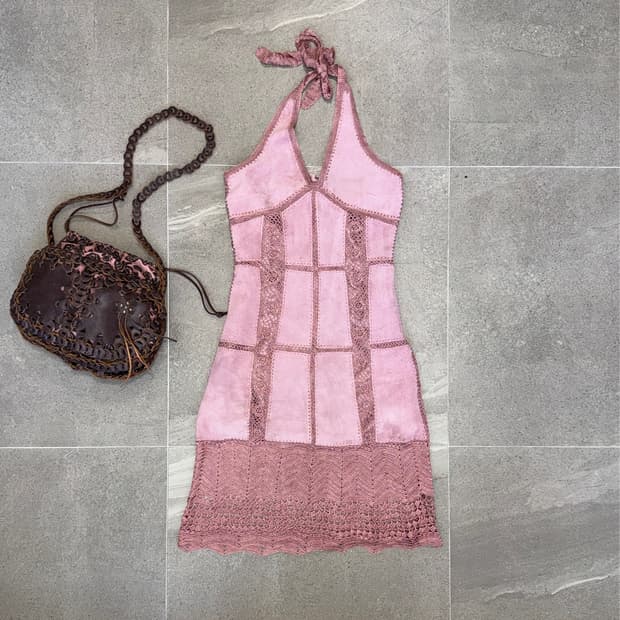 Danier indipink suede crochet halter ops