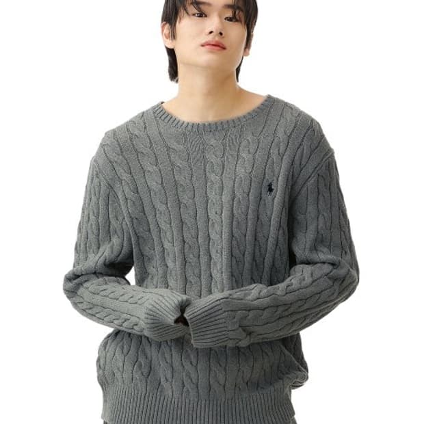 QR 정품 폴로 케이블 니트 스웨터 M 그레이. 95 100 꽈배기