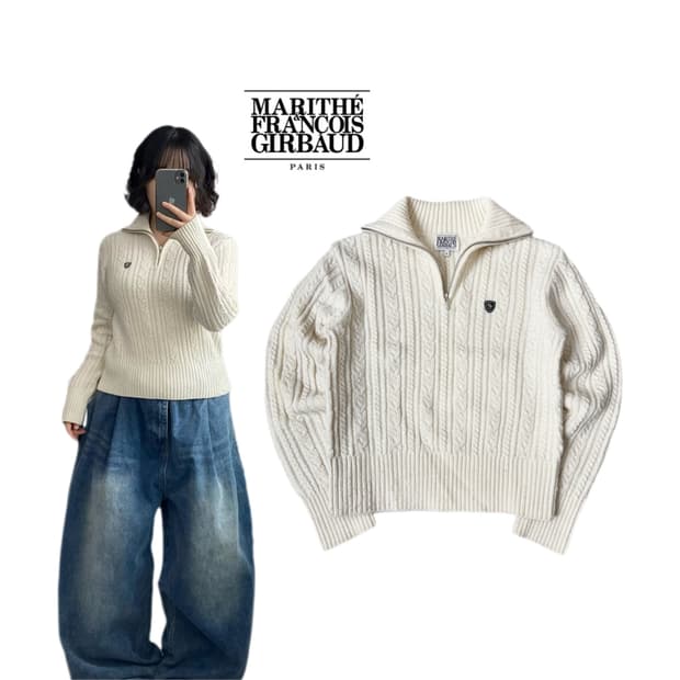 마리떼프랑소와저버 반집업 케이블 꽈베기 니트 아이보리