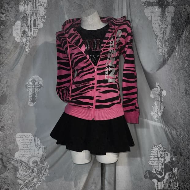 하라주쿠 핑크 지브라 데일리 팝 갸루 코디세트 