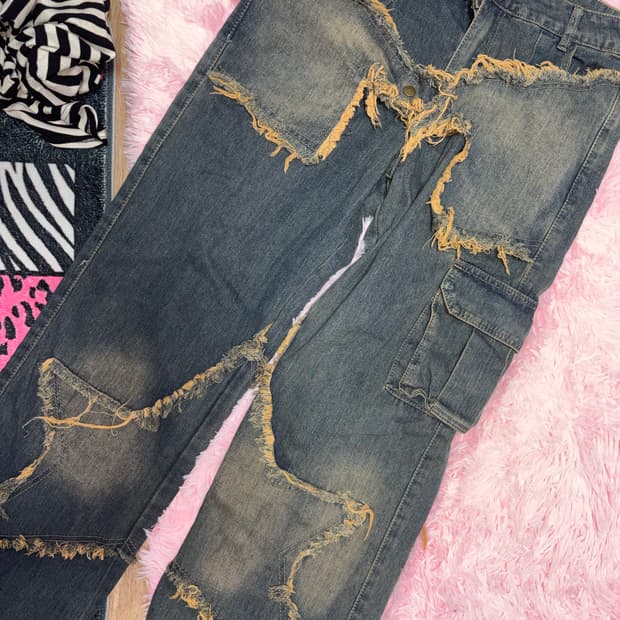 찢청 중청 별모양 y2k 와이드팬츠 