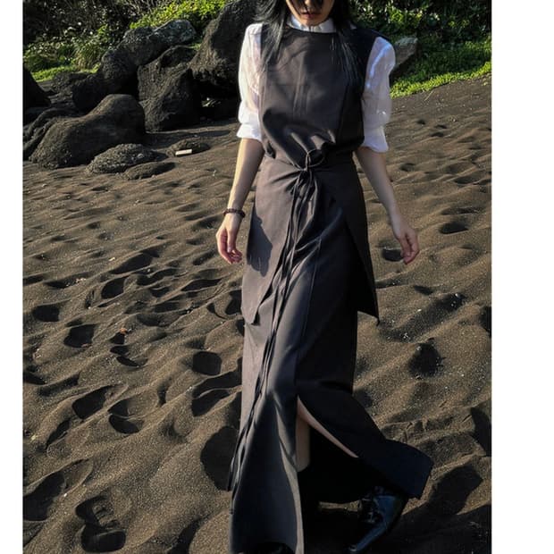 레이어드 슬릿 맥시 롱 원피스 (랩스커트 세트)