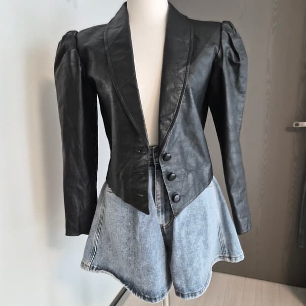 [희귀/빈티지] 브라질산 천연 가죽 숄더 퍼프 크롭 자켓