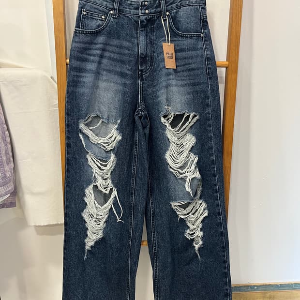 [KIRSH] 키르시 데미지 와이드 데님 팬츠 (진청)