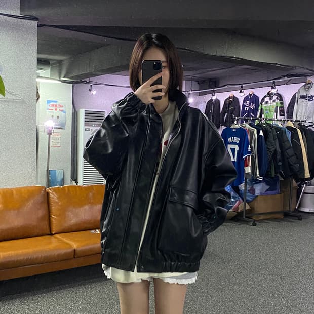 빈티지 유광 미니멀 레더 자켓  B2864  