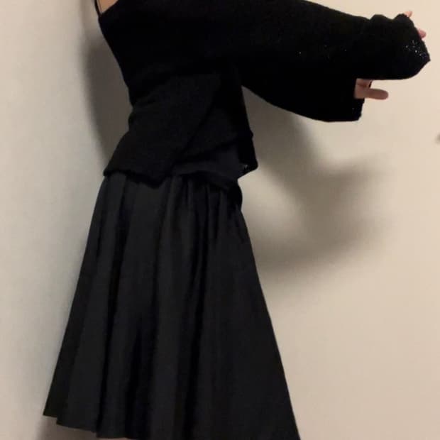 black flared midi skirt