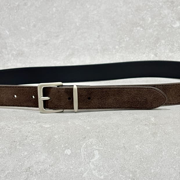 Oribell 새틴 실버 버클 이탈리아 스웨이드 소가죽 베이직 벨트