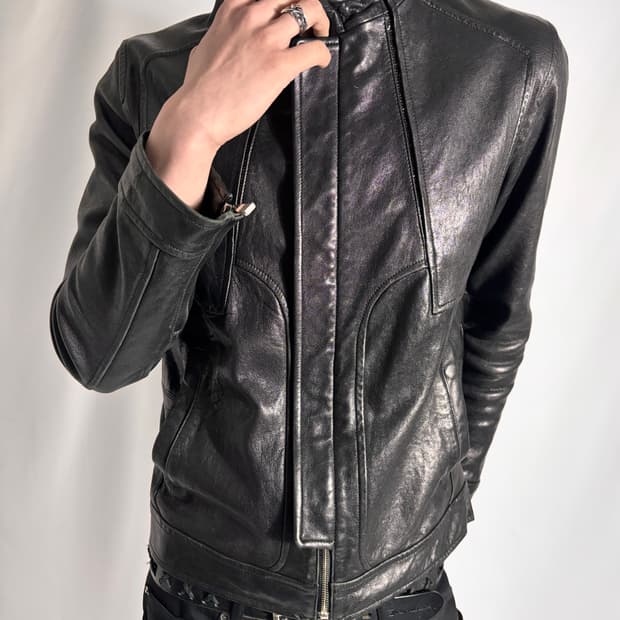 Black Lambskin Snake Detail Leather Jack