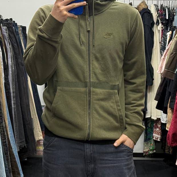 나이키 테크팩 밀리터리 카키 스웻 후드 집업 하이넥 100 런닝 에어포스