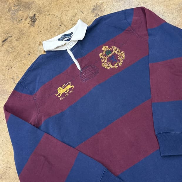 폴로 랄프로렌 네이비 버건디 카라 긴팔티 