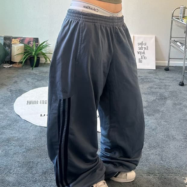 90s ADIDAS 챠콜 와이드 져지트랙팬츠