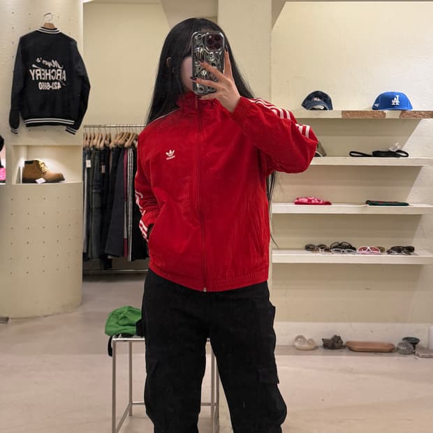 아디다스 삼선 바람막이 자켓 레드 U1116