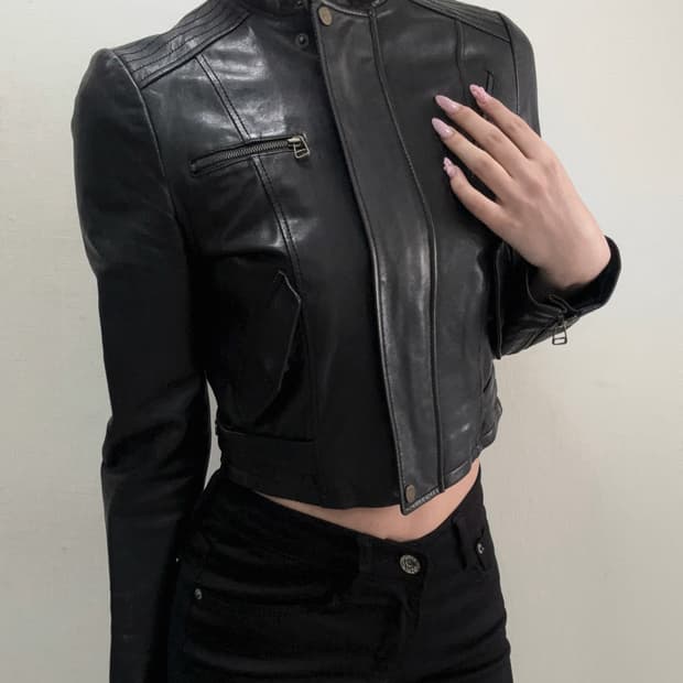 [램스킨] 빈티지 크롭 램스킨 바이커 레더자켓