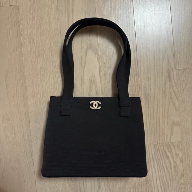 샤넬 라인스톤 CC 블랙 그로그랭 미니 핸들백 / 빈티지