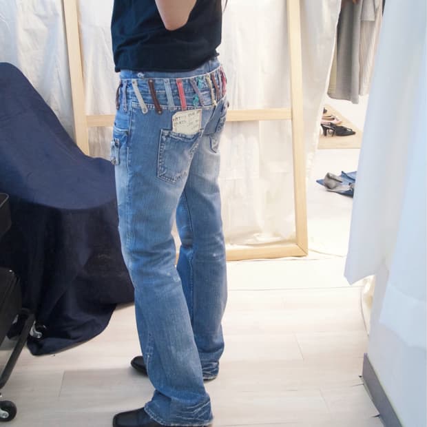 [ANTGAUGE] double waist denim pants