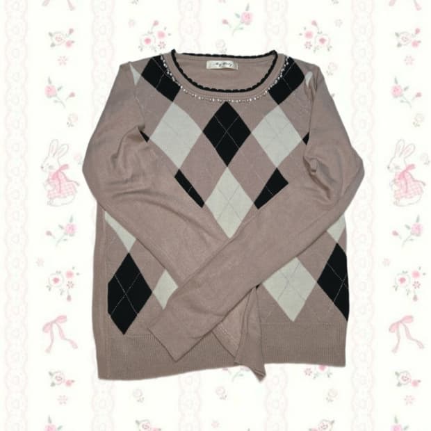 핑크 진주 아가일 니트