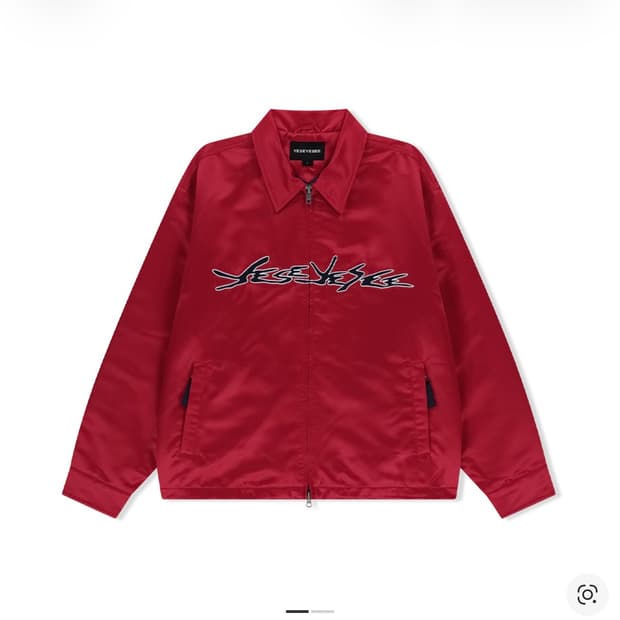 예스아이씨 체인 스티치 로고 코치 자켓 레드