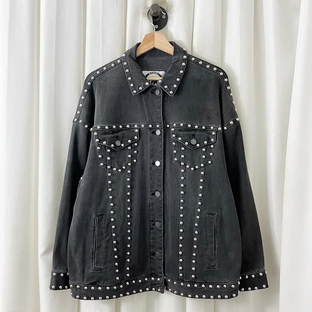 마이클 코어스 흑청 스터드 데님 자켓
