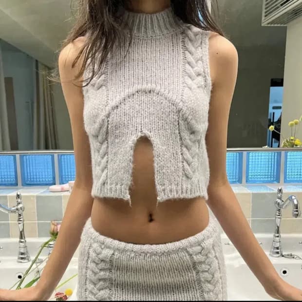 GLOWNY 글로니 니트탑 베스트 조끼 블루그레이