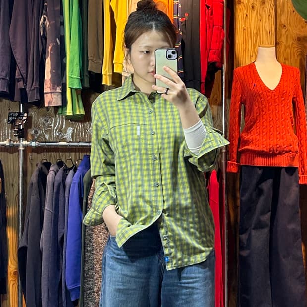 S 컬럼비아 라이트 옐로우 아웃도어 체크 셔츠