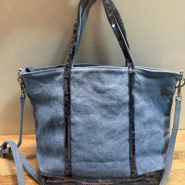 바네사브루노 린넨 페일블루 스팽글 쁘띠 카바스백 S