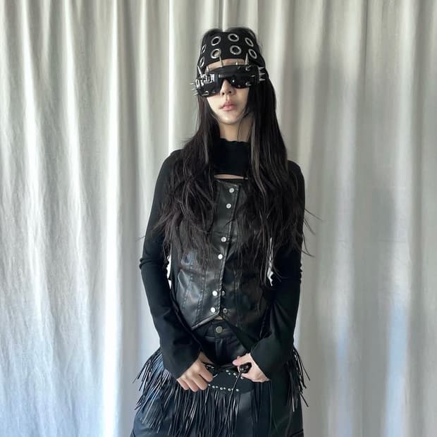 파예 빈티지 가죽 단추 상의 