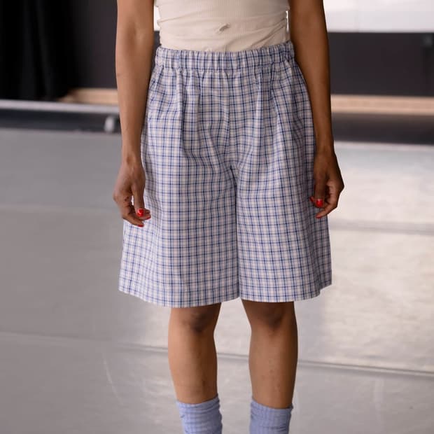 [XS,S,M]베이스레인지 Claude 오가닉 체크 쇼츠/블루