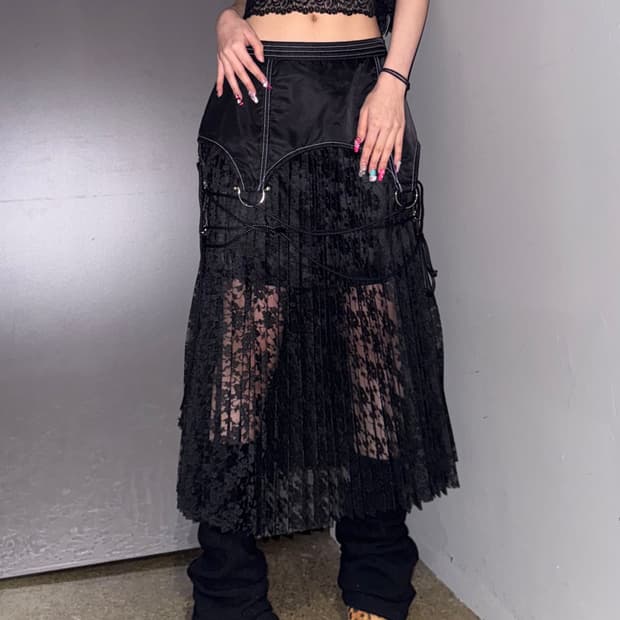 앤더슨벨 레이스 콤비네이션 플리츠 스커트