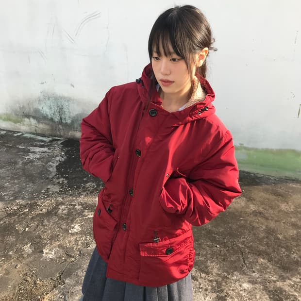 딥 레드 후드파카