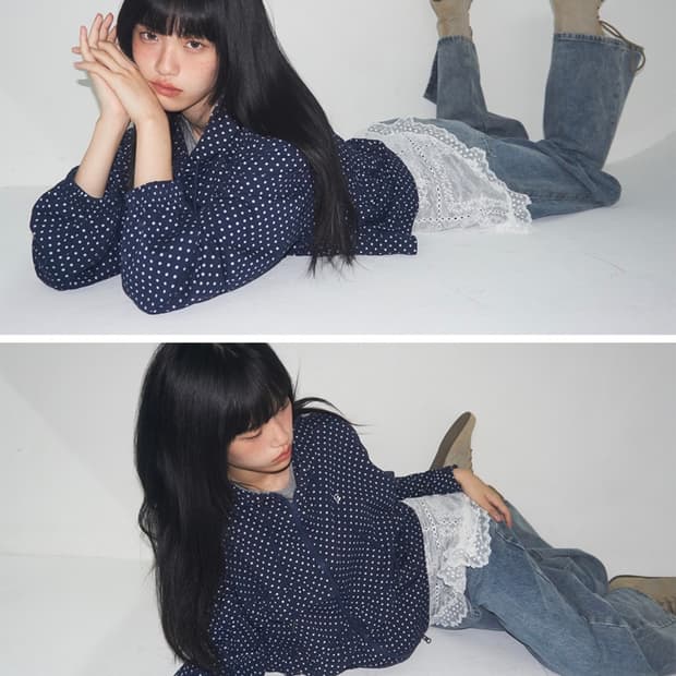 썸플레이스 도트 패턴 프릴 투웨이 코튼 루즈핏 후드집업