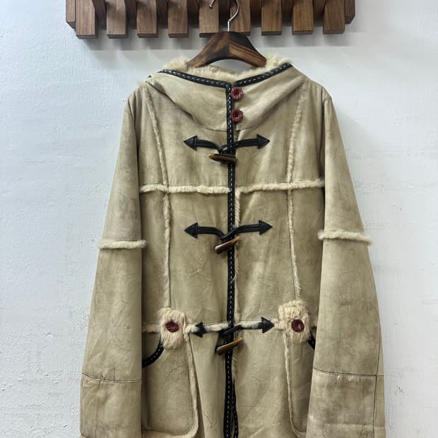 일본빈티지 스웨이드 무스탕 더플 후드 코트