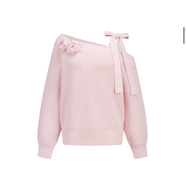 일리고 블룸 보우 오프숄더 니트 핑크