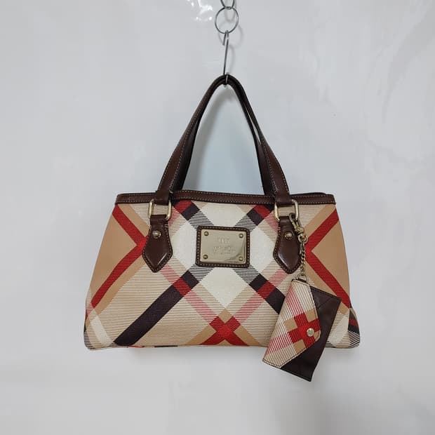 DAKS 닥스 소가죽배색 체크무늬 토트백