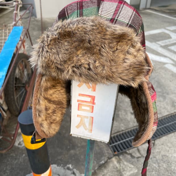 (빈티지)타탄체크 퍼 트리밍 트루퍼 햇