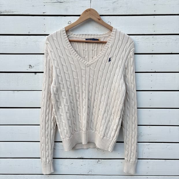 Polo 폴로 케이블 꽈배기 브이넥 니트