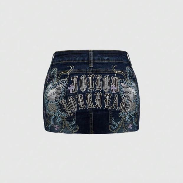 롬위 y2k 자수스커트