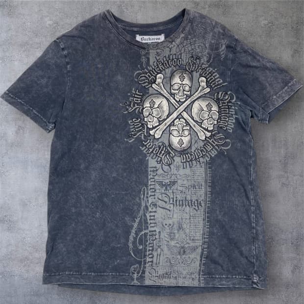 버커루 Buckaroo 차콜 빈티지 스컬 펑크 반팔 티셔츠 XL