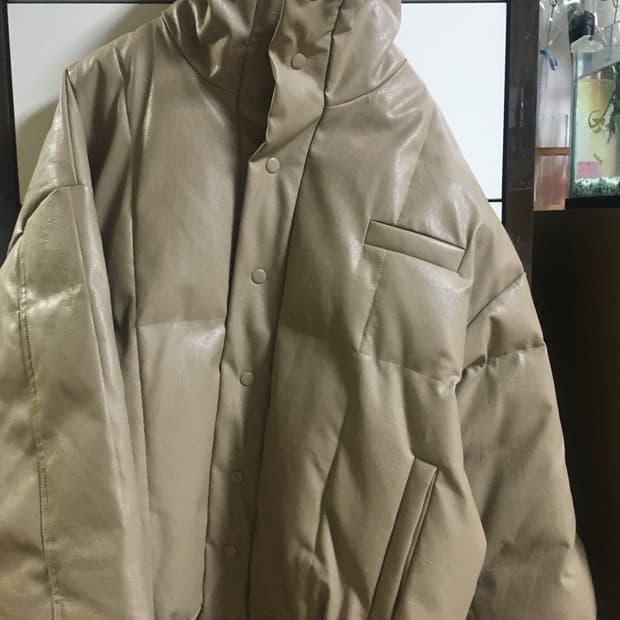 빈티지 하이넥 레더 패딩