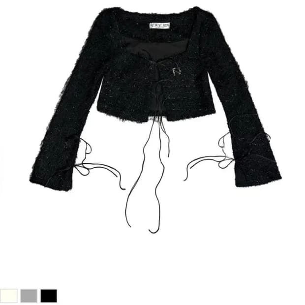 뉴얼린 썸머 트위드 크롭 가디건black/white