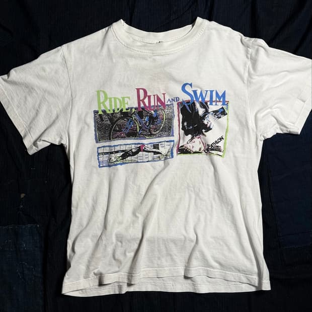 90's 데카트론 라이드, 런 앤드 스윔 그래픽 티셔츠 L
