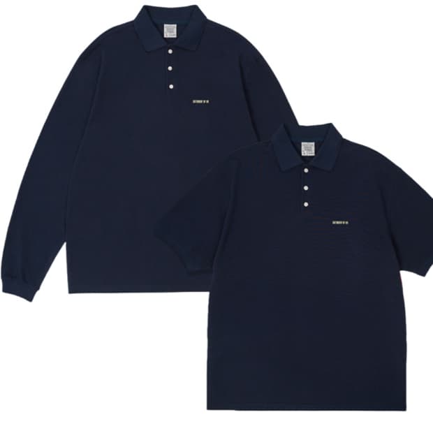 stu 레이어드 PK 폴로 셔츠 네이비 + 반팔, 긴팔 세트