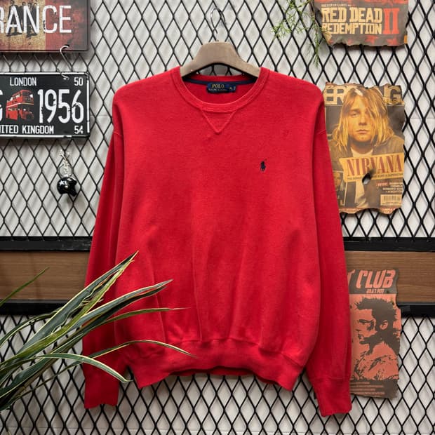 폴로 랄프로렌 니트 스웻셔츠 레드 블랙 포니 로고 포인트 레드