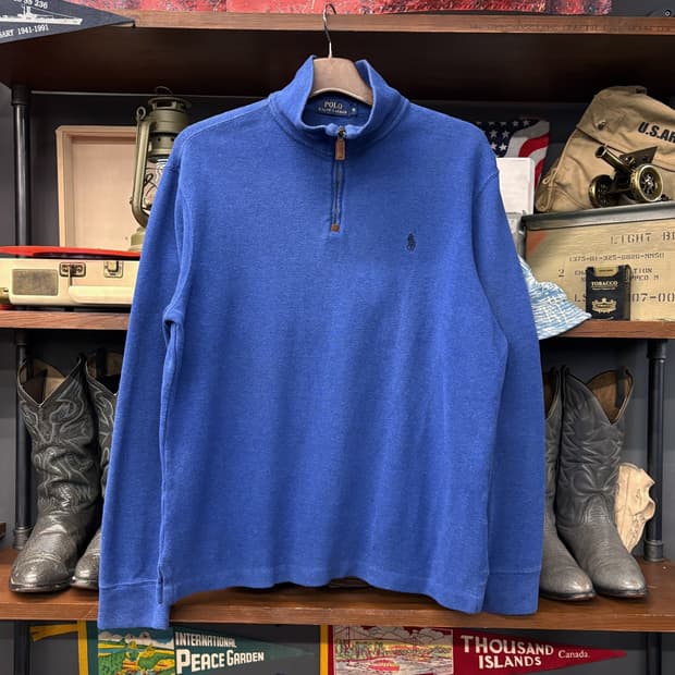90s 폴로 랄프로렌 파인리브 하프집업 코튼니트 스웨터 블루 N639