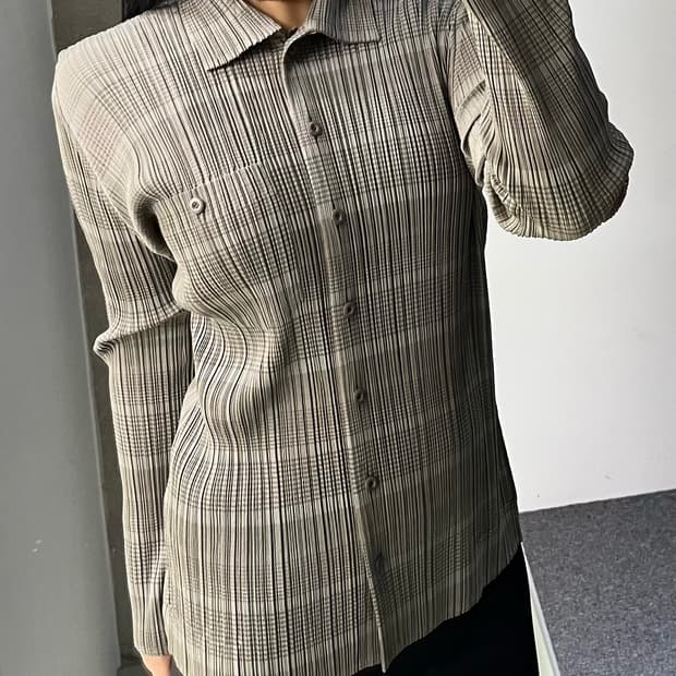 플리츠 플리즈 플리츠 스트라이프 가디건