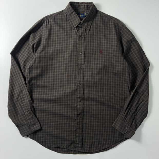 Polo  폴로 랄프로렌 자수 코튼 브라운 체크 셔츠 